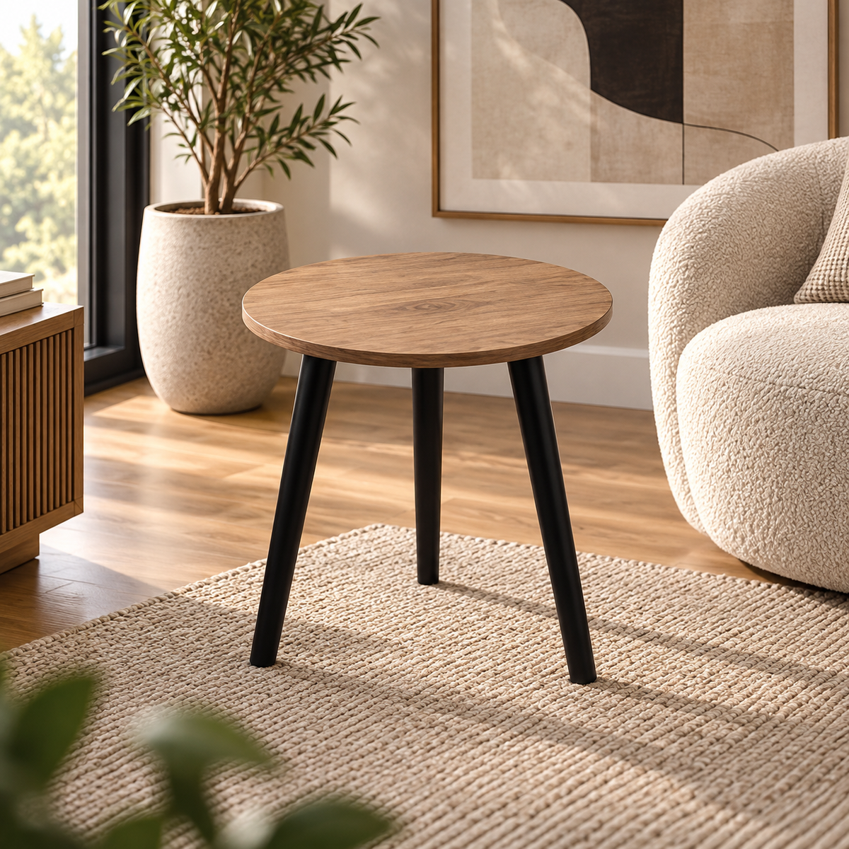 MFurn Round Side Table with Tripod Legs – Modern Compact Accent & Coffee Table