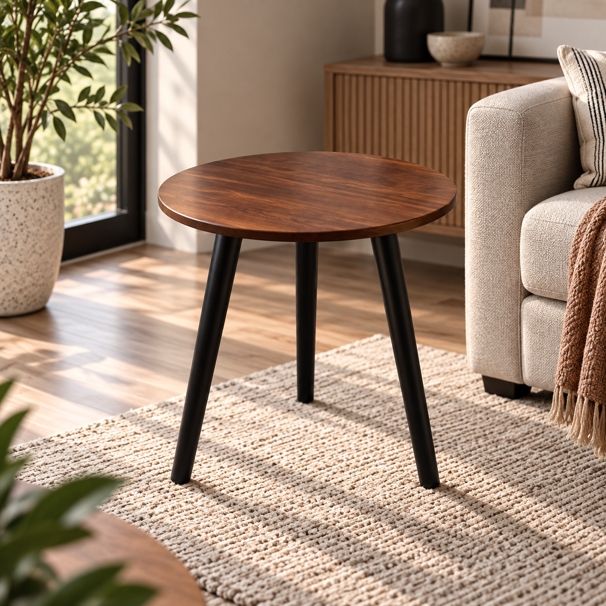 MFurn Round Side Table with Tripod Legs – Modern Compact Accent & Coffee Table