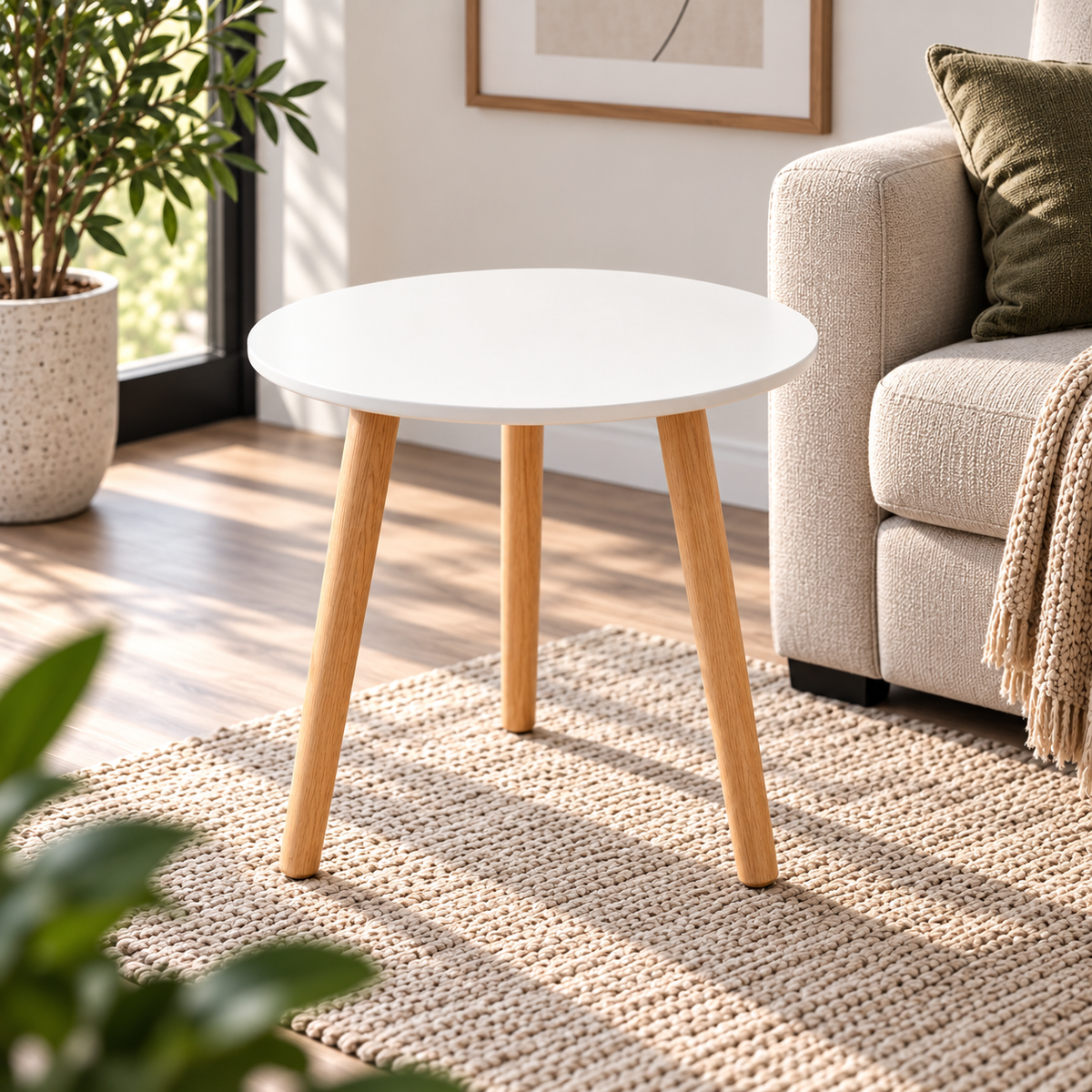 MFurn Round Side Table with Tripod Legs – Modern Compact Accent & Coffee Table
