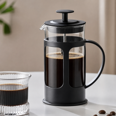 350ml French Press Coffee & Tea Maker with Milk Frother – 3-in-1 Glass Plunger Pot