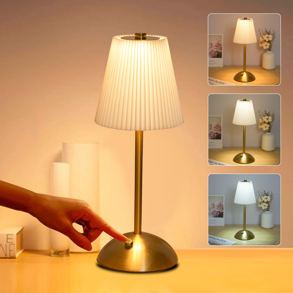MHome Pleated Shade LED Table Lamp, USB Powered Touch Control with 4 Colour Modes