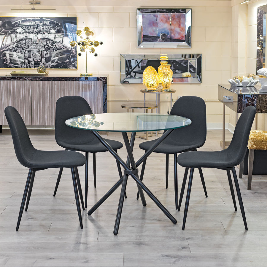 MFurn Glass Dining Table with Cross Stainless Steel Legs