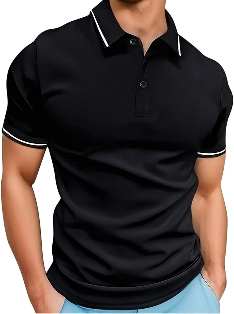 Mens Polo Style Shirts Casual V Neck Textured Slim Fit Solid Short Sleeve Cotton Knit Soft Tees Activewear-Various Colours