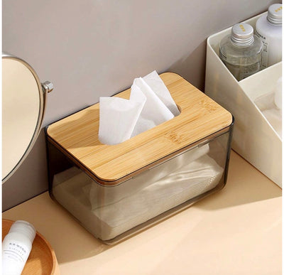 MHome Acrylic Tissue Box with Natural Bamboo Lid