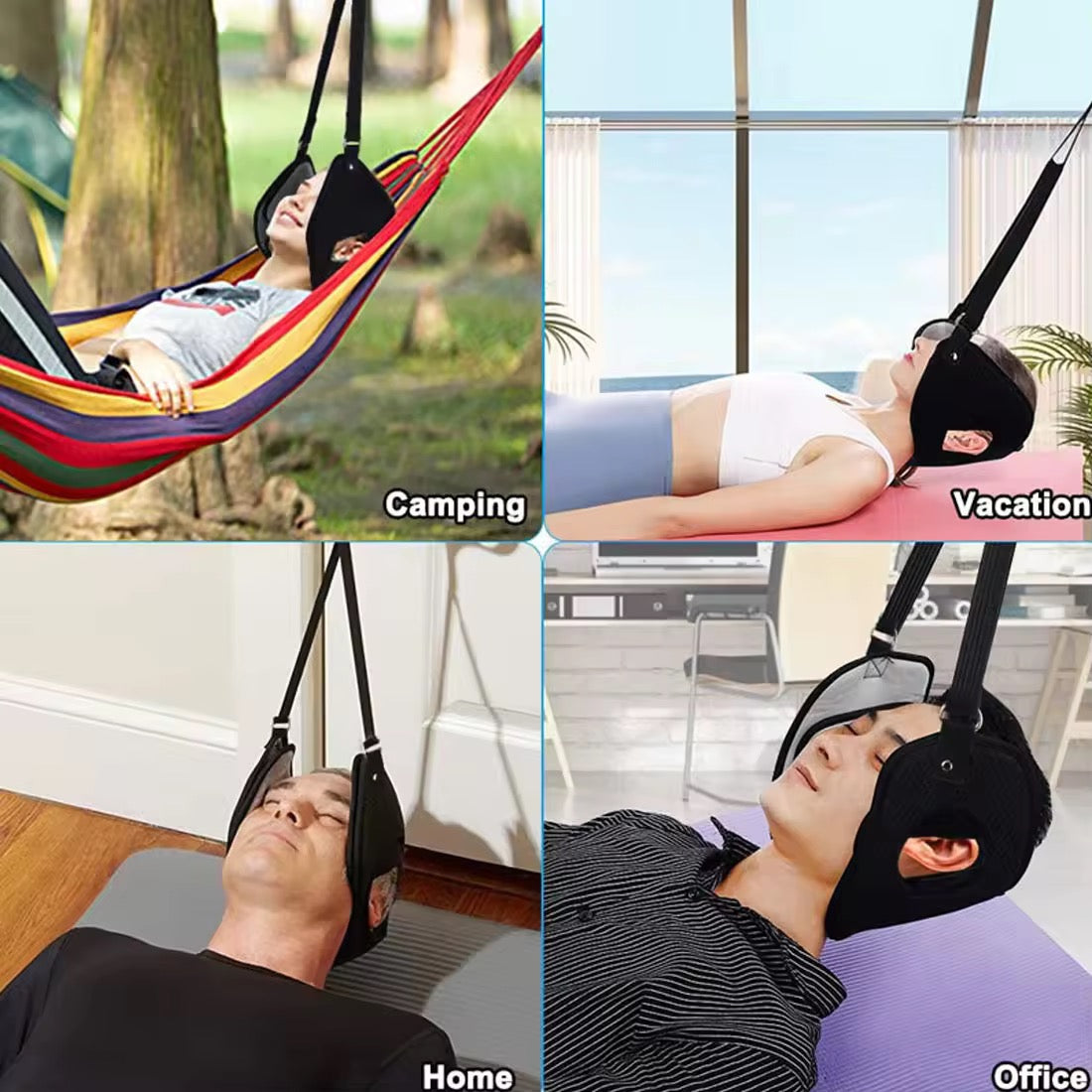 Head Hammock for Neck Pain Relief, Portable Cervical Traction Device, Neck Stretcher and Support with Durable Elastic Safety Cords and Adjustable Straps With Eye Mask