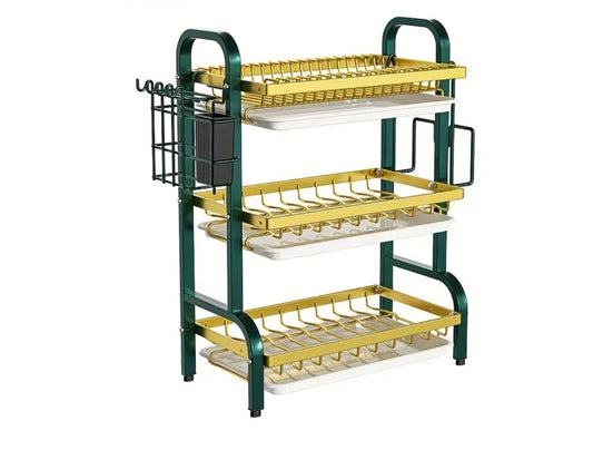 MHome Kitchen Storage & Dish Drying Rack – Durable Metal with Drainage System