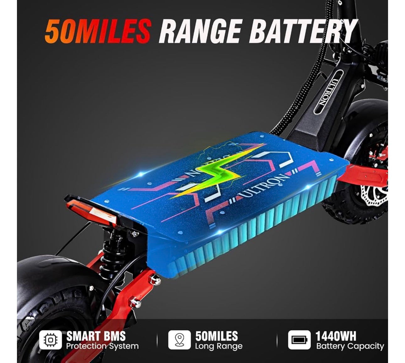 Pro-Sportz Electric Scooter for Adults, E-Scooter Up to 52MPH 6000W 60V Dual Motor 1440WH Battery, 50Miles Long Range 11" Tubeless Off-Road All Terrain Scooter Tires, Foldable Kick Electric Scooter with Seat