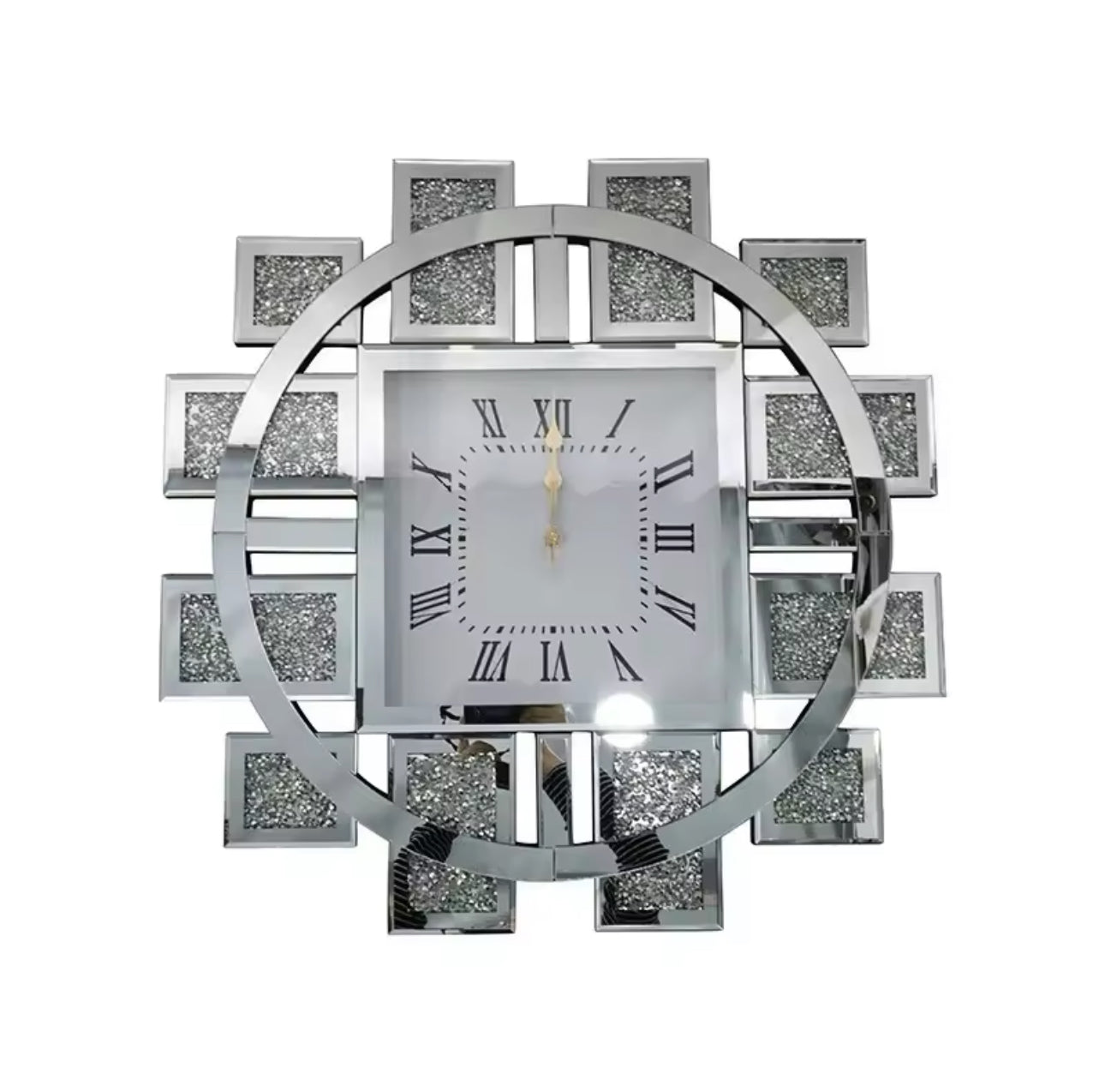 Mirror Wall Clock Modern Design Big Size Diamond Wall Clocks Home Decor Silent Luxury Gold Glass Living Room Decoration Gift