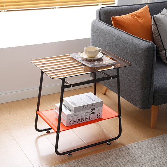 MFurn Contemporary Scandinavian Transparent Glass Iron Side Table  2Tier For Living Room