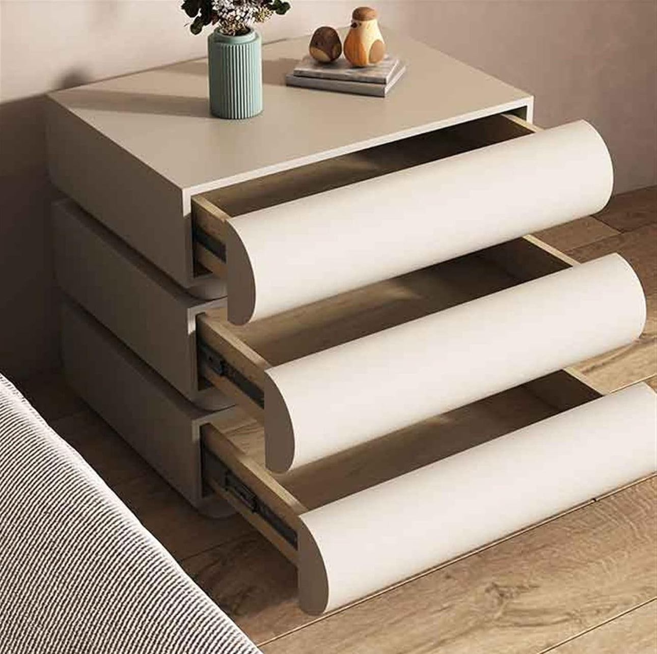 MFurn French Style Bedside Table with Three Drawers, Lightweight Luxury High End