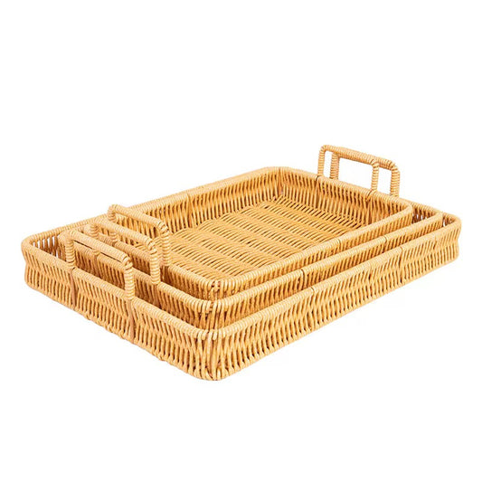 MHome  Kitchen Bread Serving Trays Unique Rectangular Woven Baskets for Fruit and Bread with Easy Carry Handle 3pc Set