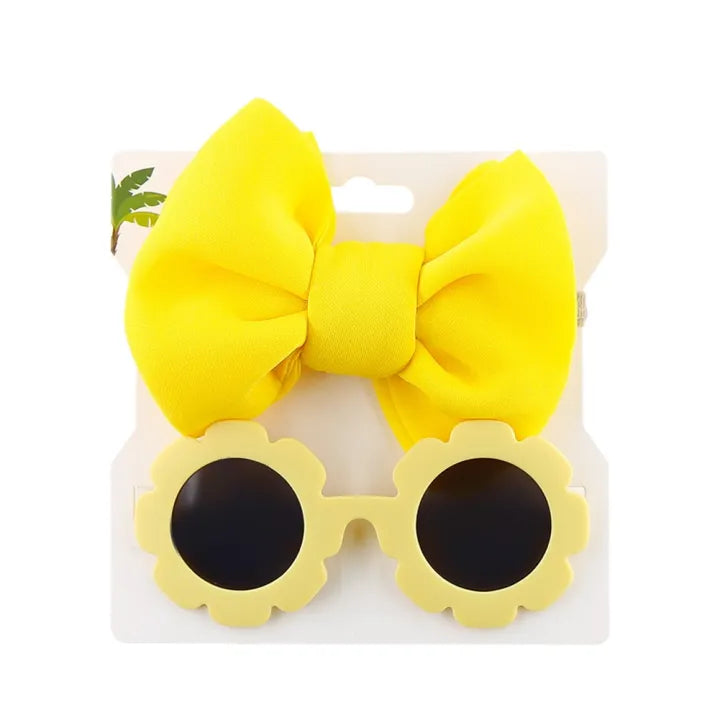 Retro Baby Sunglasses With Hair Band Set Girls Kids Children Cute Cool Toy Shade Glasses Bows Headband for 0-3 Years Hair Accessories