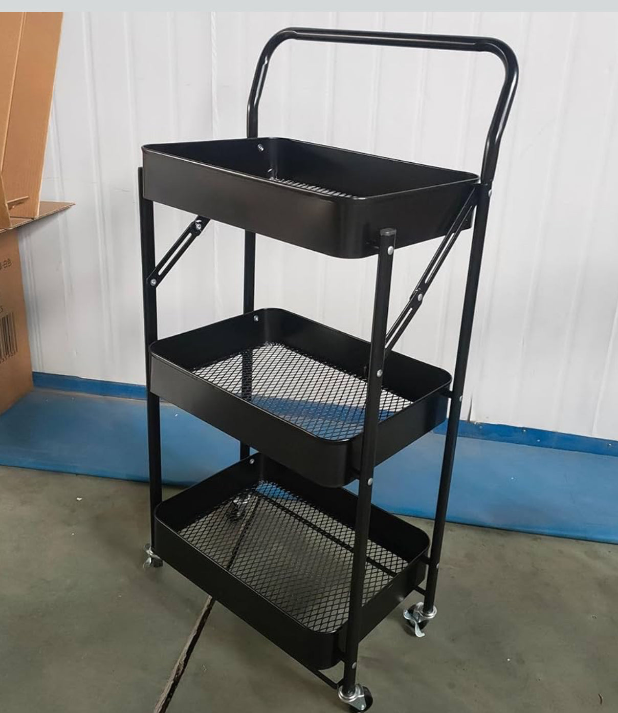 MHome 3-Tier Foldable Metal Kitchen Trolley – Utility Shelf on Wheels