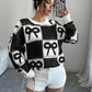 Ladies Coquette-Aesthetic Checkered Bow Knit Sweater-Various Colours
