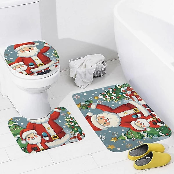 MHome Christmas Bathroom-Toilet Set with Rugs for Bathroom Decor Set3pc