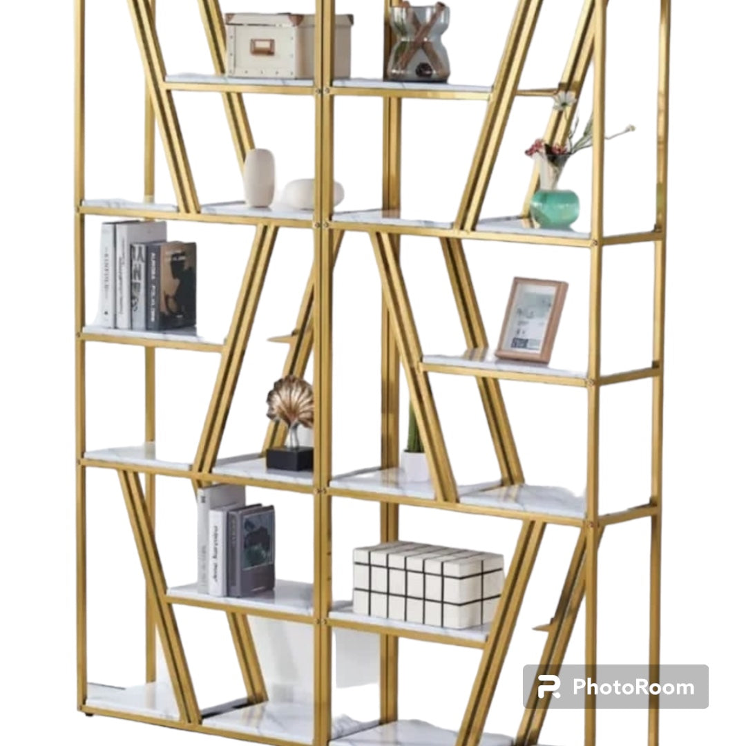 Gold Bookshelf,12- Shelves Modern  Bookcase, Display Shelf Organizer with Open Storage & Gold Sturdy Metal Frame for Home Office