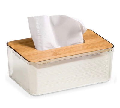 MHome Acrylic Tissue Box with Natural Bamboo Lid