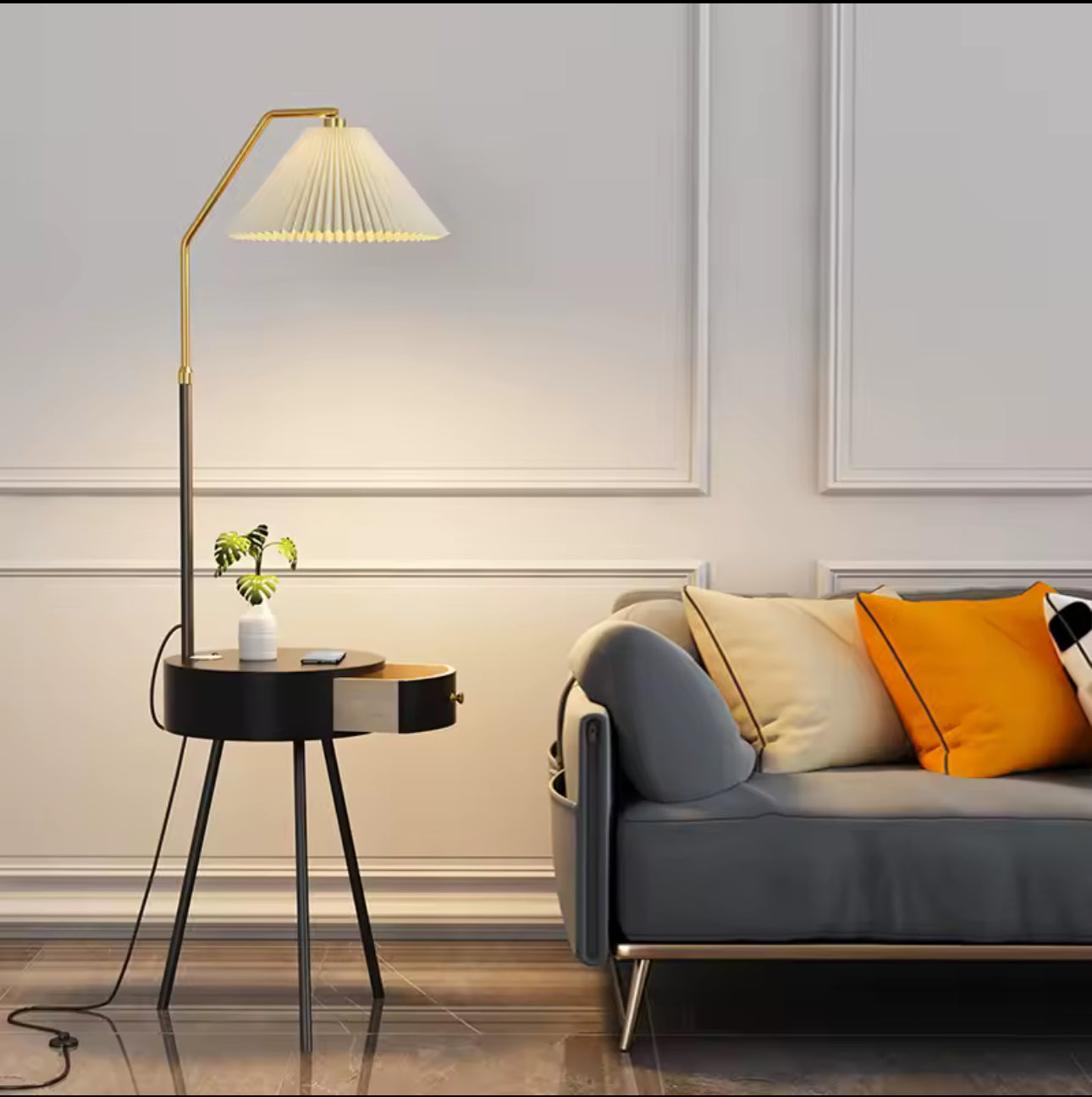 MFurn Scandinavian Style Floor Lamp with Shelf – Living Room & Bedroom