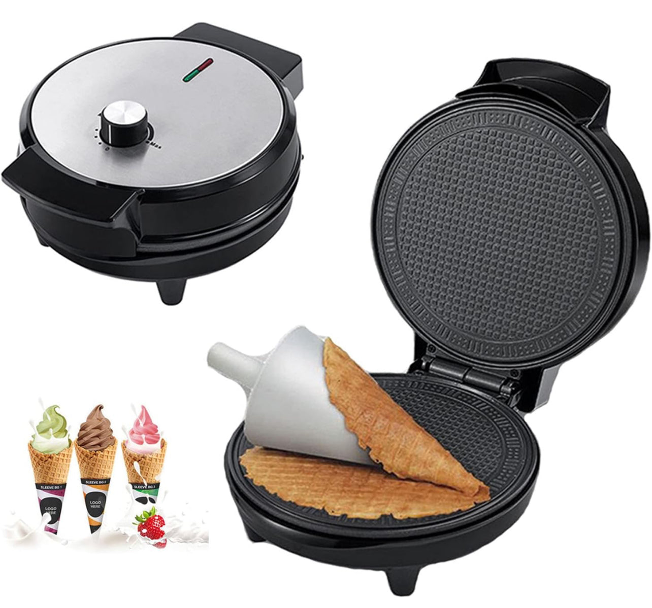 RAF Electric Waffle Cone Maker, Ice Cream Roll Iron Machine, Crispy Crepe Egg Rolls Nonstick Dessert Baking Pan, for Kitchen Cooking