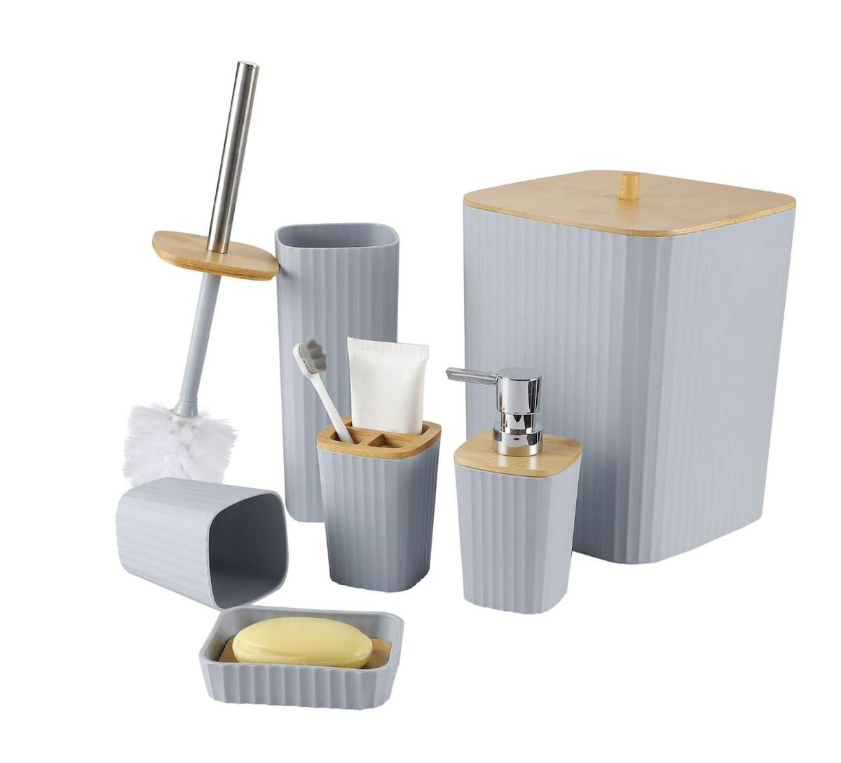 Luxurious 6-Piece Bathroom Accessories Set With Wooden Lid