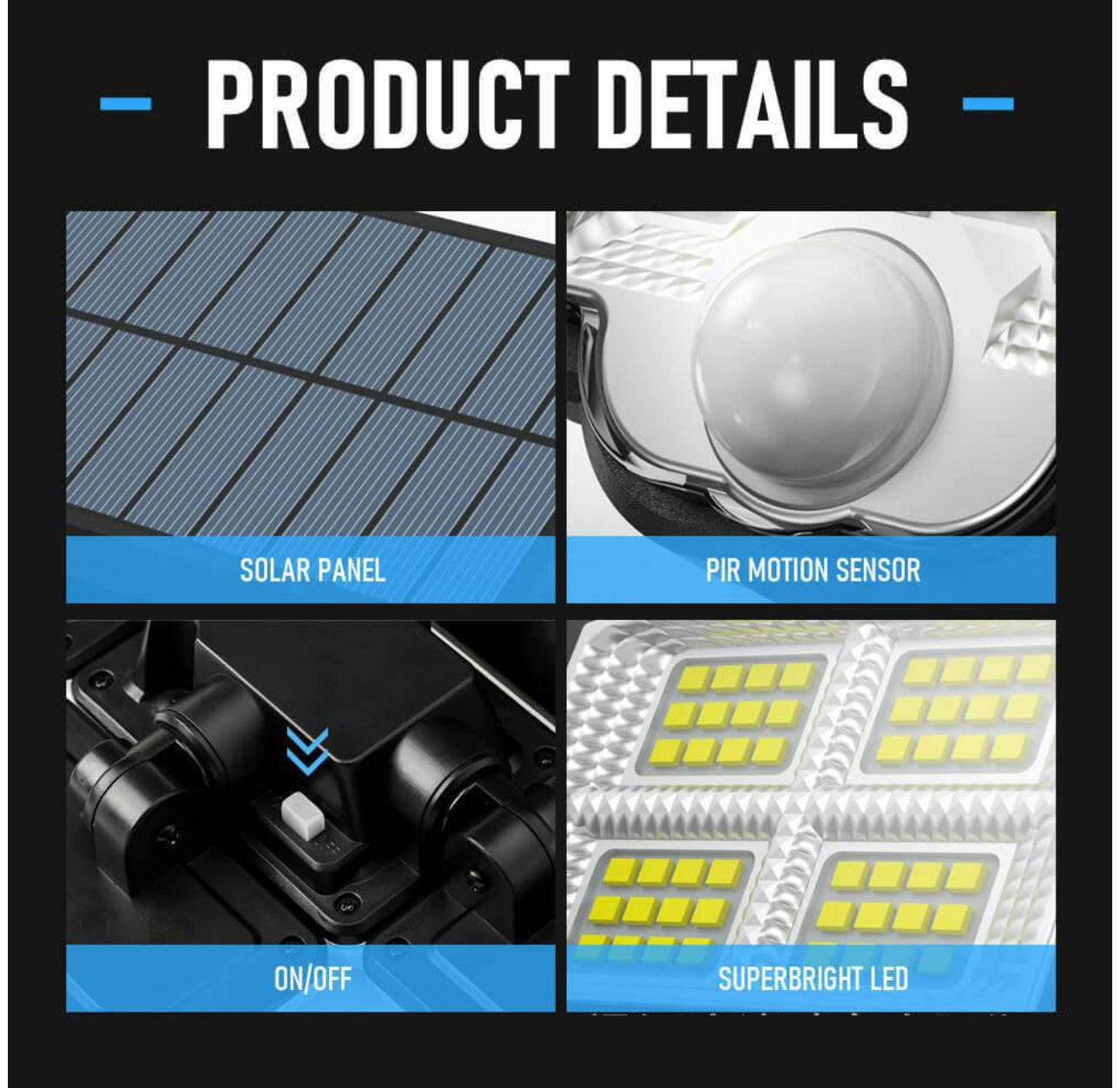 MHome 4 Head Outdoor Solar LED Light with Motion Sensor, Remote Control