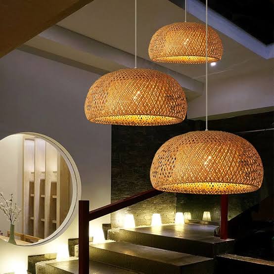 MHome Bamboo Wicker Rustic Vintage Rattan Shade Hanging Pendant Light-Various Options