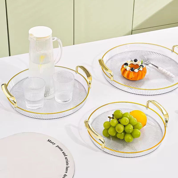 MHome 3PC Round Acrylic Serving Tray Set – Transparent & Stylish