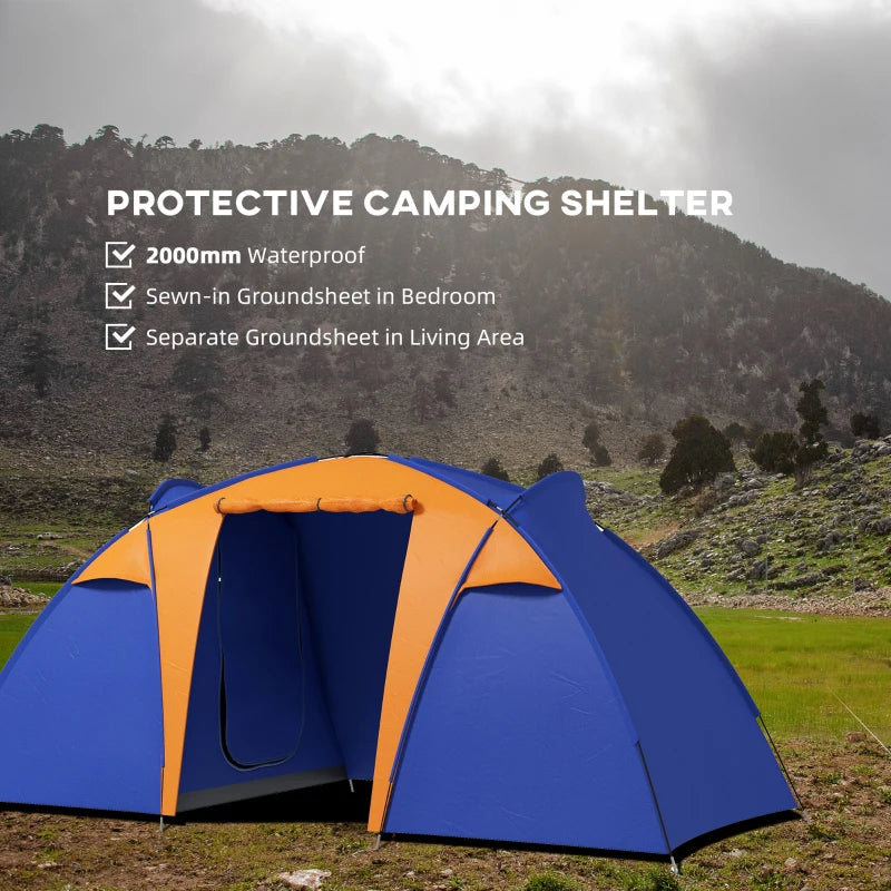 MHome Camping Tent with 2 Bedroom, Living Area and Porch, 4-6 Man Large Tunnel Tent,  Waterproof, Portable with Bag