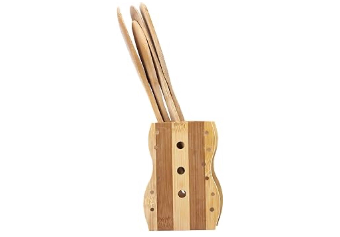 MHome 4 Pieces Pure Bamboo Wooden Solid Turner, Spatula, Slotted Spoon & Spoon Kitchen Essentials Cooking Utensils Tool Set