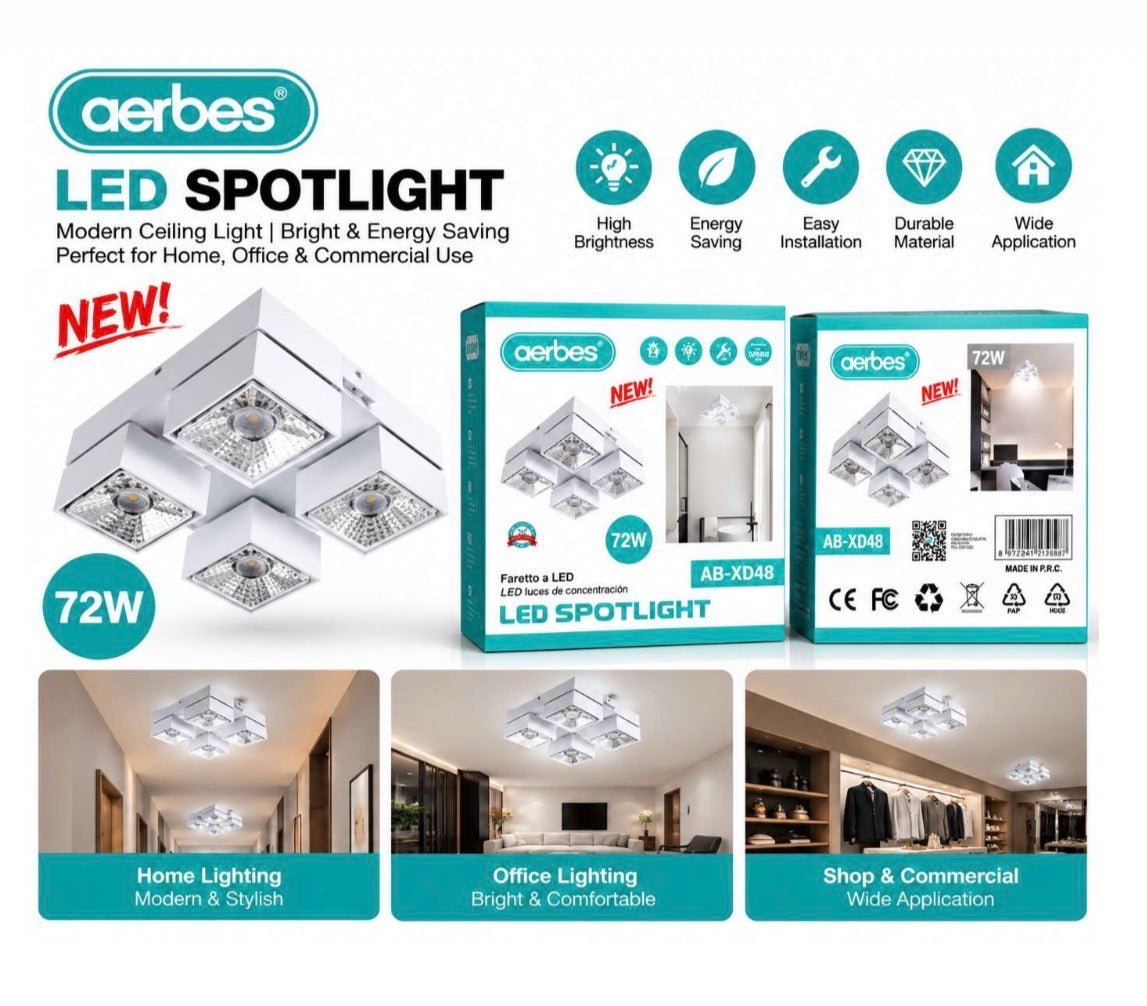 Aerbes AB-XD48 72W 4 Panel Spotlight With Wide Angle Positive White Light