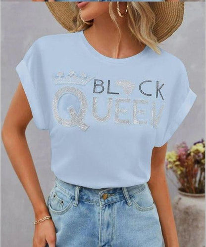 Women Black Queen Short Sleeve Cotton T-shirt