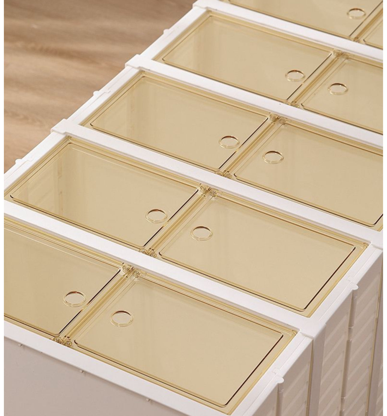 MHome 12-Compartment Folding Shoe Storage Cabinet – Transparent Plastic Organizer with Wheels