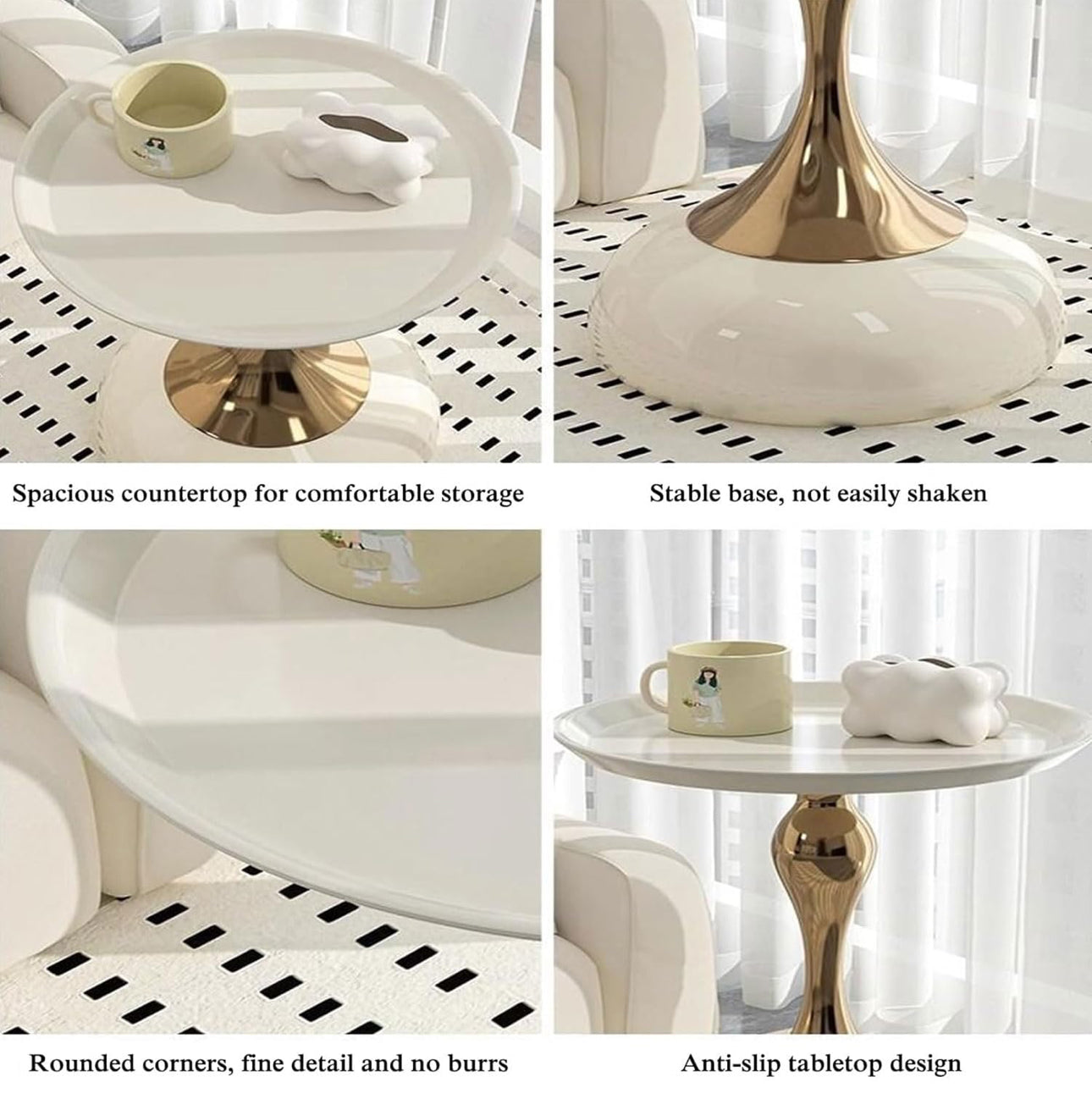 MFurn Small Round End Table – Modern Metal Pedestal Side Table for Living Spaces