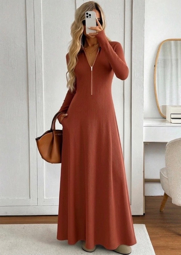 Ladies Long Sleeve A-Line Maxi Dress-Various Colours