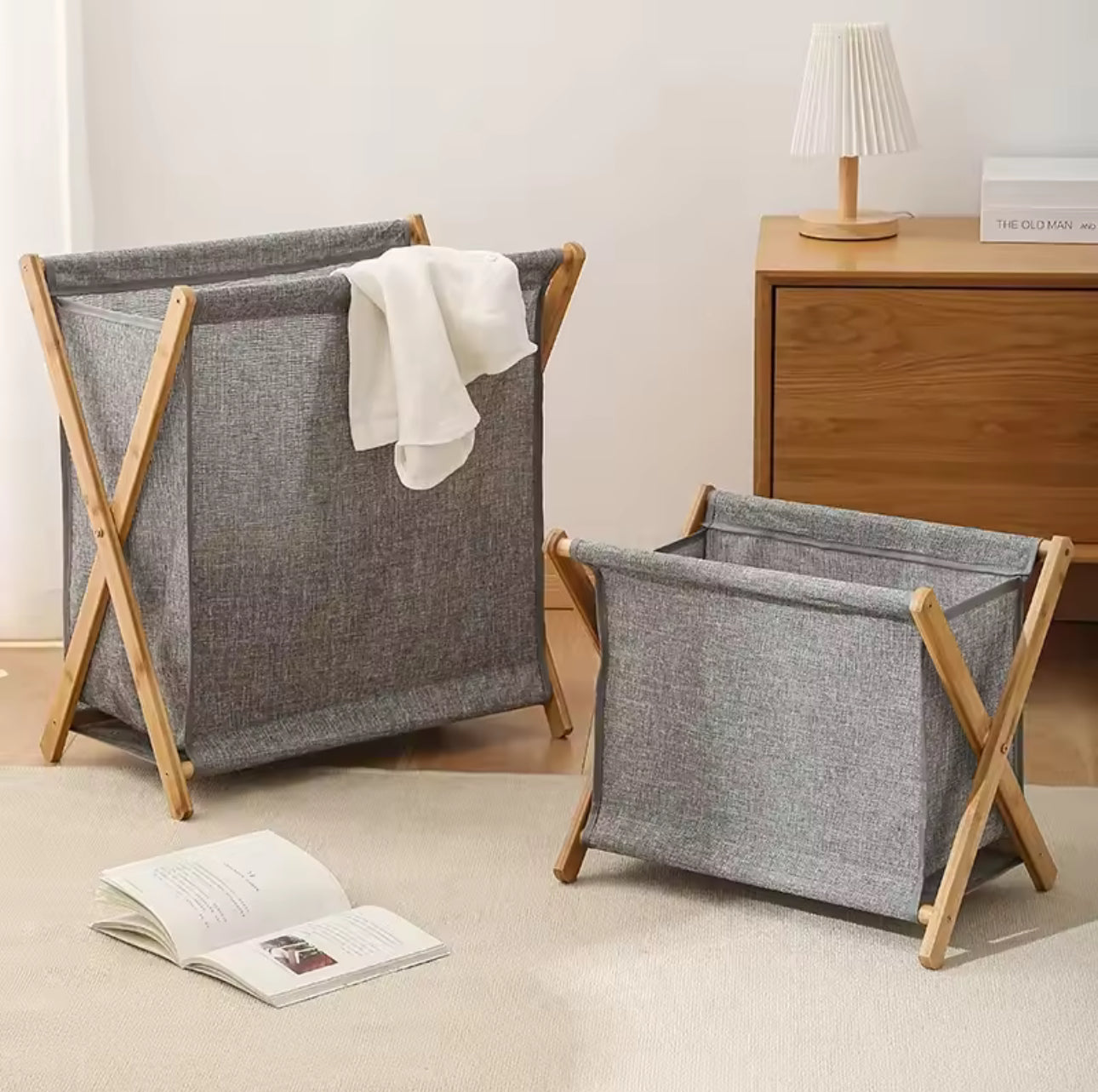 MHome Wooden Laundry Hamper Folding Laundry Basket X Frame Basket Washable Basket