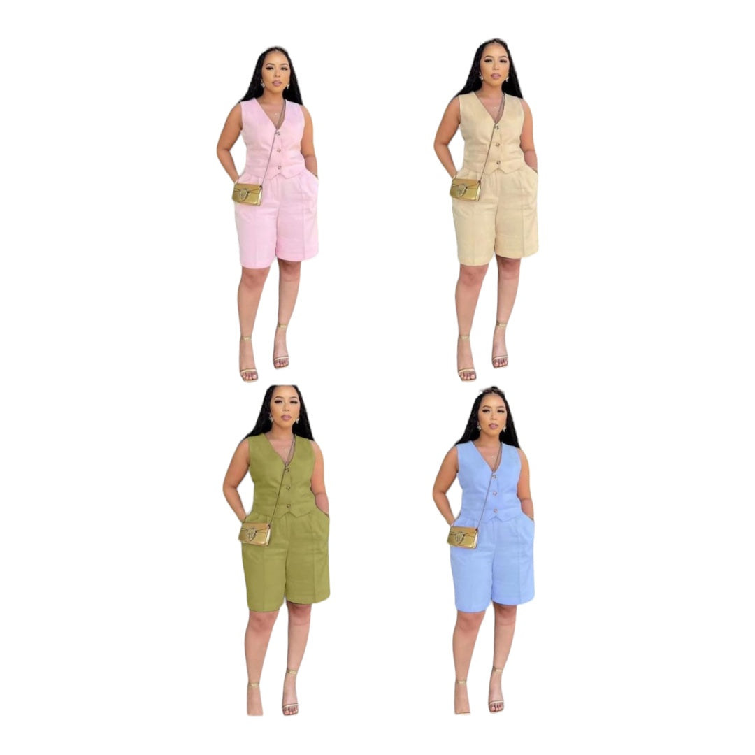 Ladies 2pc Outfits Casual Short Sleeve Shirt Crop Tops Shorts Set