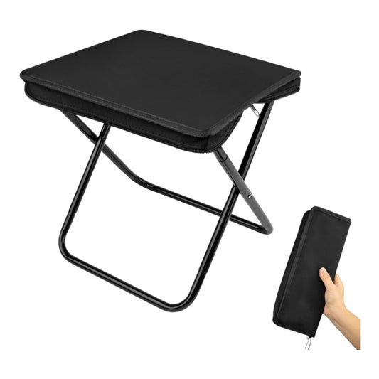 Portable Folding Camping Stool, Lightweight Zipper Packed Folding Chair, Lightweight Camp Stool for Outdoor, Backpacking, Travel, Hiking, Fishing (Black