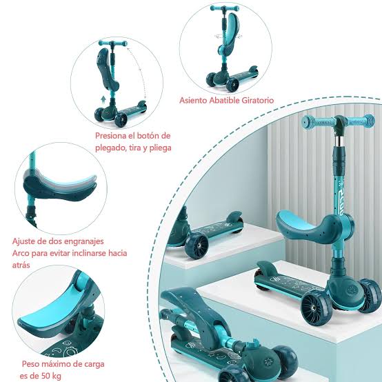 Scooters for Kids, Folding Scooters for Kids, Adjustable Height Scooter for Boys Girls, Kids Scooter with LED Lights and Built-in Music Player 2 in 1 Kick Scooter