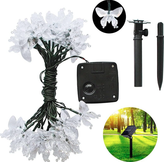 Butterfly Solar String Lights Outdoor 30 Led Multicolor Waterproof Solar Powered Fairy Lights 8 Modes Decorative Lights for Patio Garden Yard Fence Wedding Christmas Party