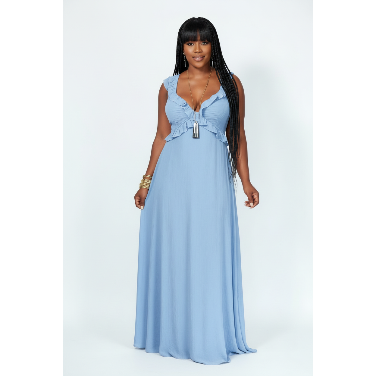 Ladies Pleated Sleeveless Maxi Dress-Various Colours