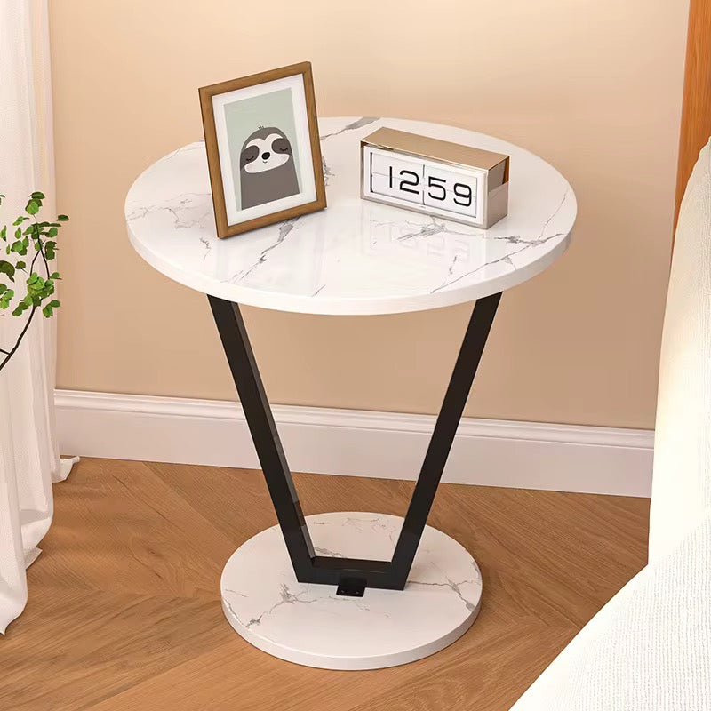 MFurn Contemporary End Accent Table – Marble Top with Metal Frame