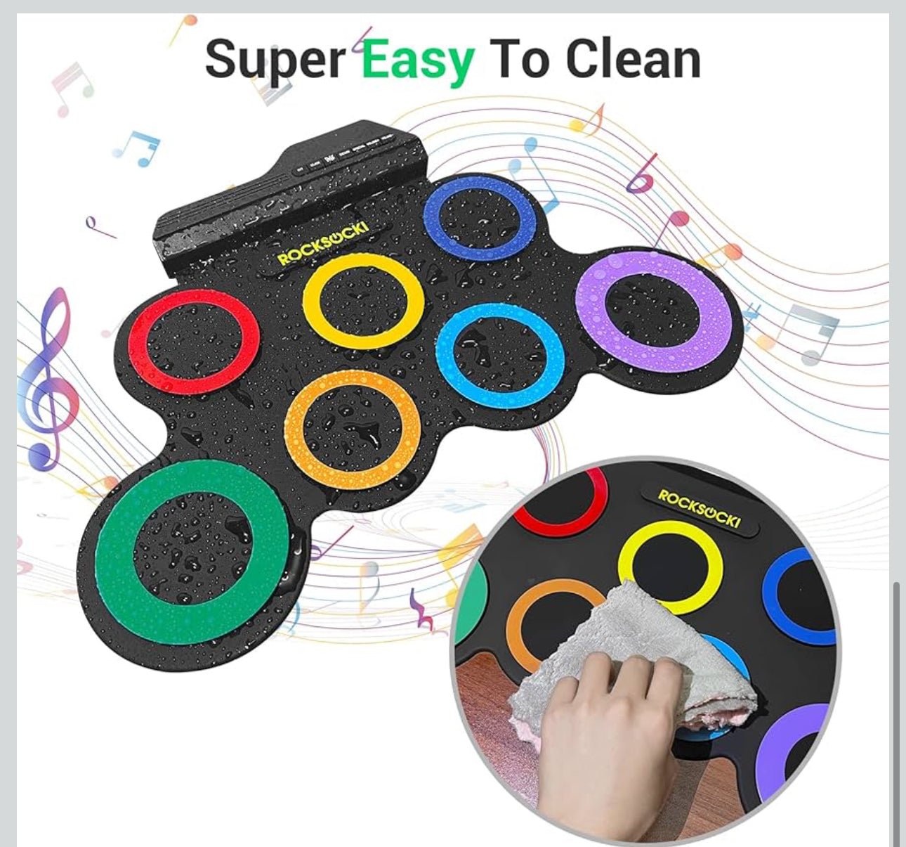 MTech 7-Pad Kids Electronic Drum Set – Roll-Up Portable Electric Drum Kit