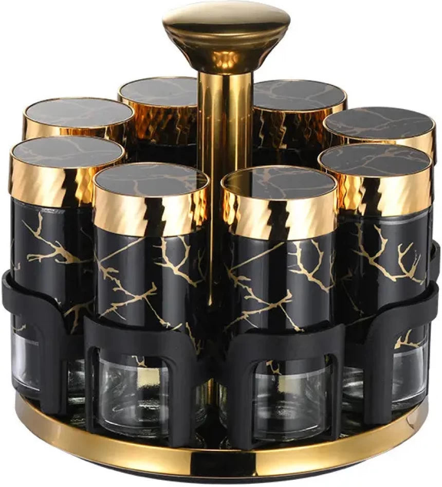 MHome 
Rotating Spice Rack Set with 8 Glass Jars – Golden Lid Seasoning Container Organizer with Carousel Stand For Kitchen Storage & Organization|Spice Jars & Racks