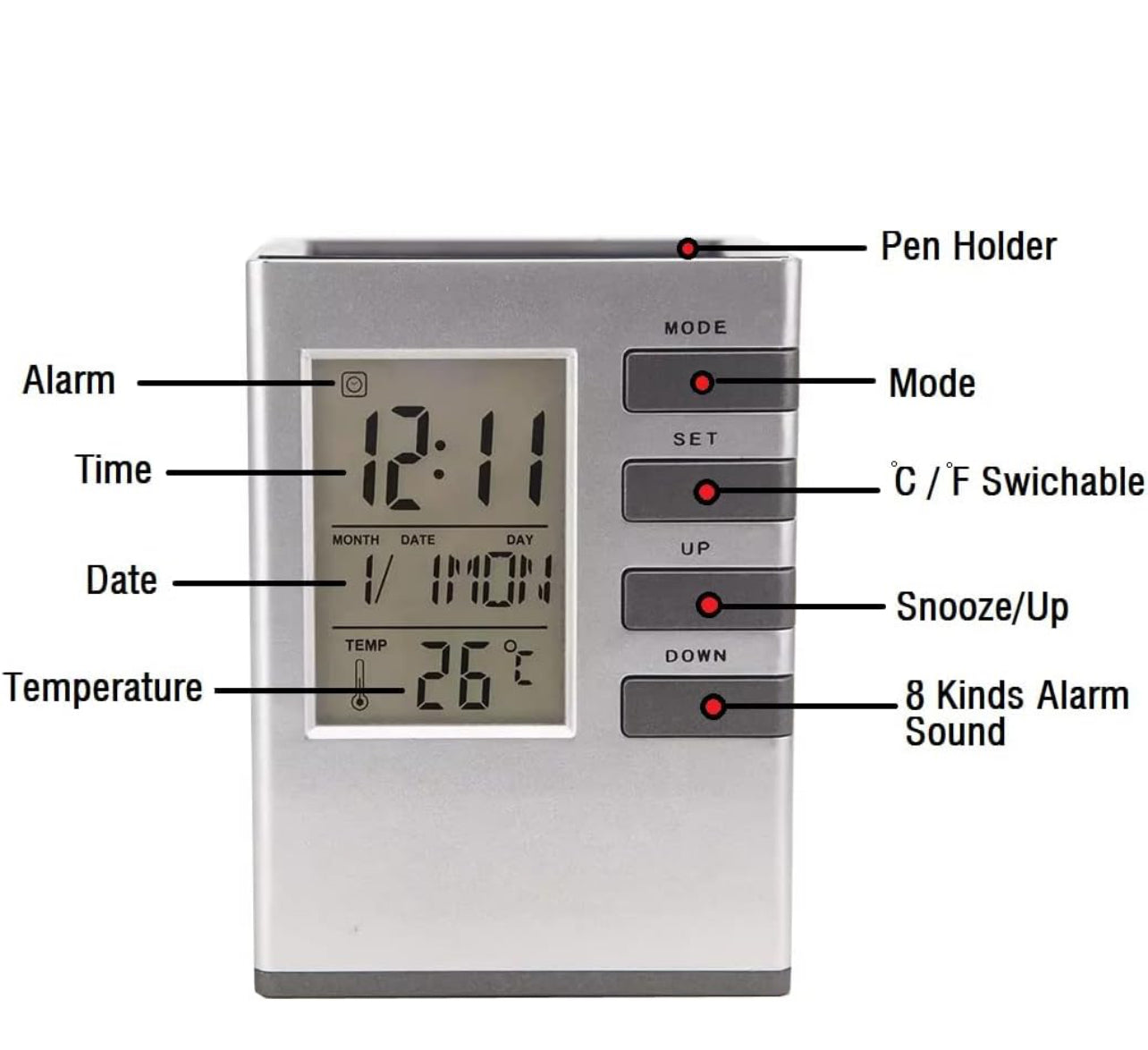 Cube Pen Stand With Digital Alarm Clock