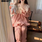 Ladies Coral Fleece Pyjamas  Autumn/Winter Thick Padded Warm Sweet Lace Suit Winter-Various Colours
