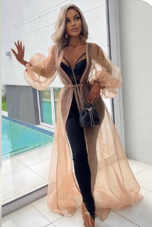 Ladies Floor Length Sheer Mesh Cardigan-Various Sizes & Colours