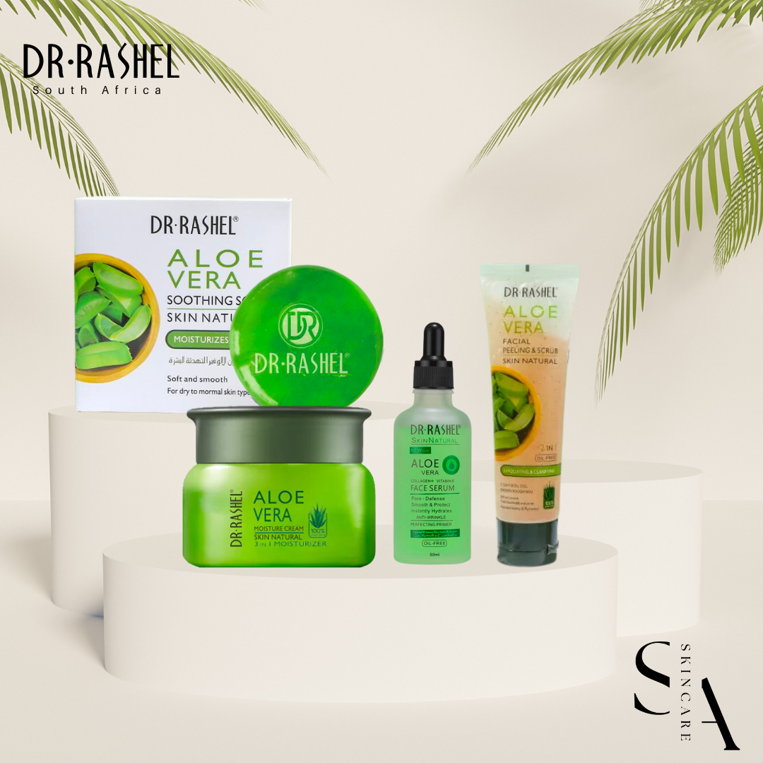 Dr. Rashel Aloe Vera Soap, Face Serum, Facial Peeling/Scrub & Moisture Cream Day/Night Mask - Combo