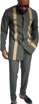 Men's African Outfit Long Sleeve Shirt Dashiki And Pants Traditional 2 Piece Set Tribal Clothing Formal Suit-Various Colours