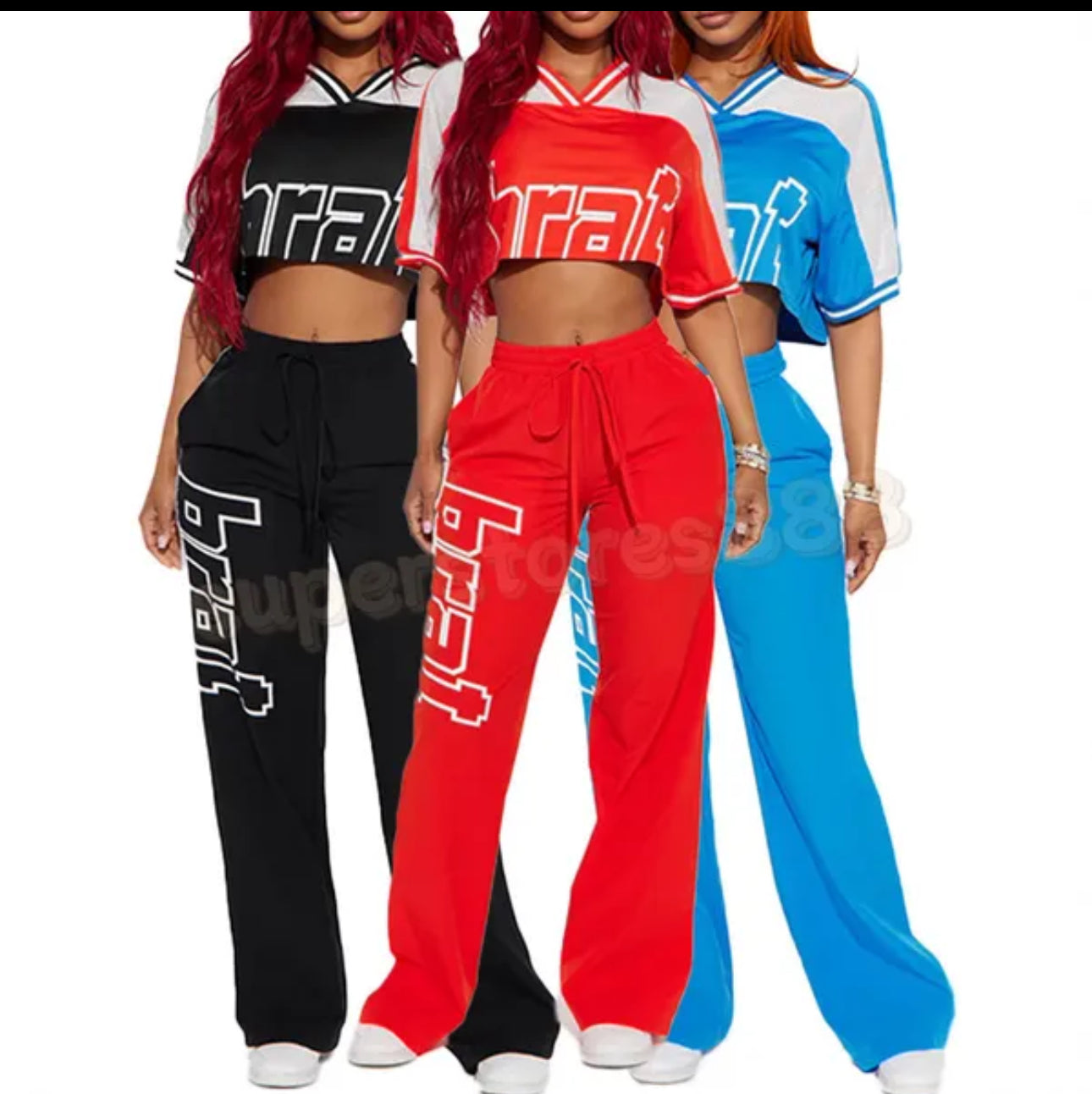 Women Trending Tracksuit Open Top, High Waisted Pants 2pc Set-Various Colours