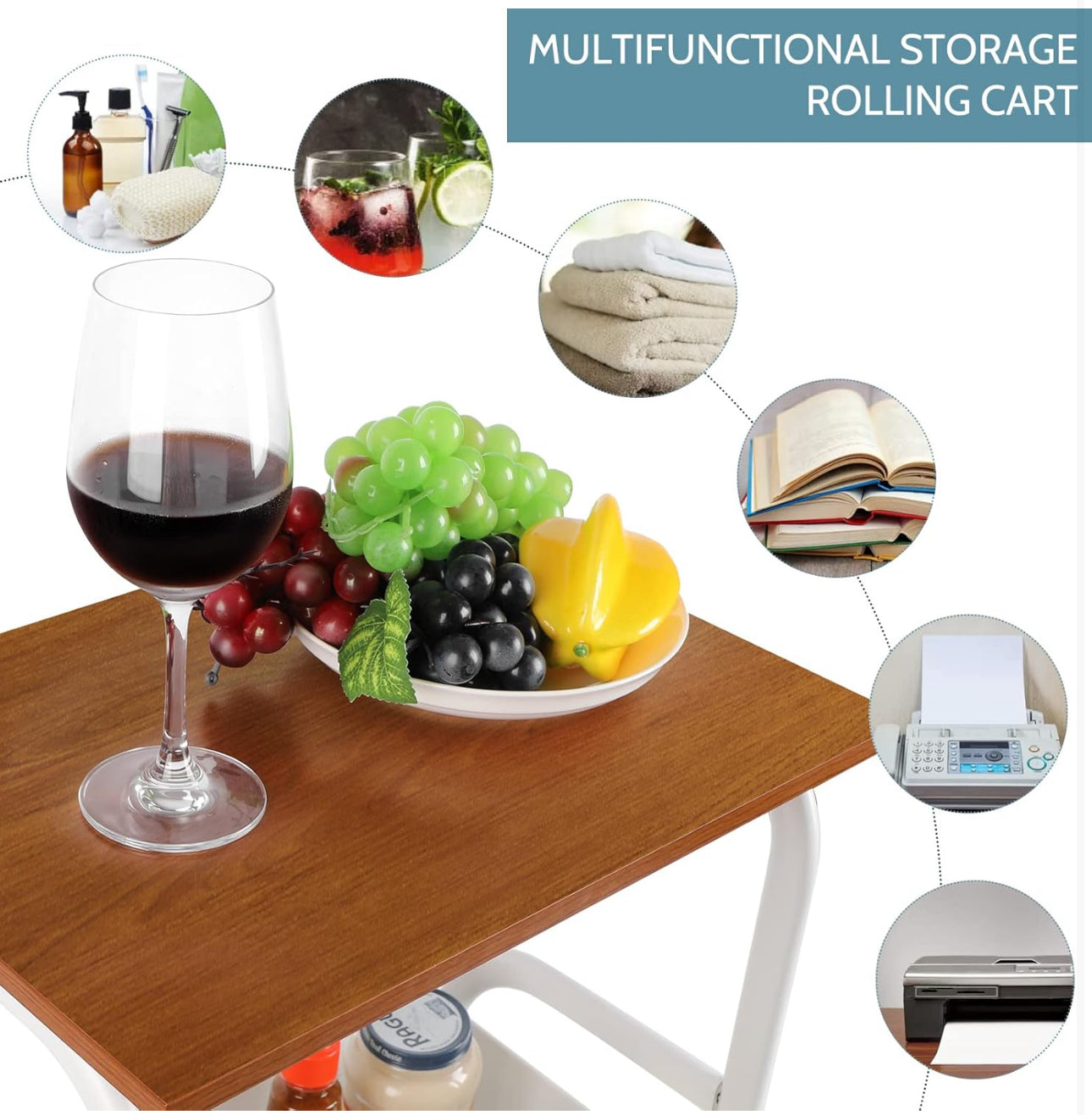 MHome 2-Tier Coffee Table Trolley – Rolling Storage Cart with Shelves, Metal Frame & Wood Finish